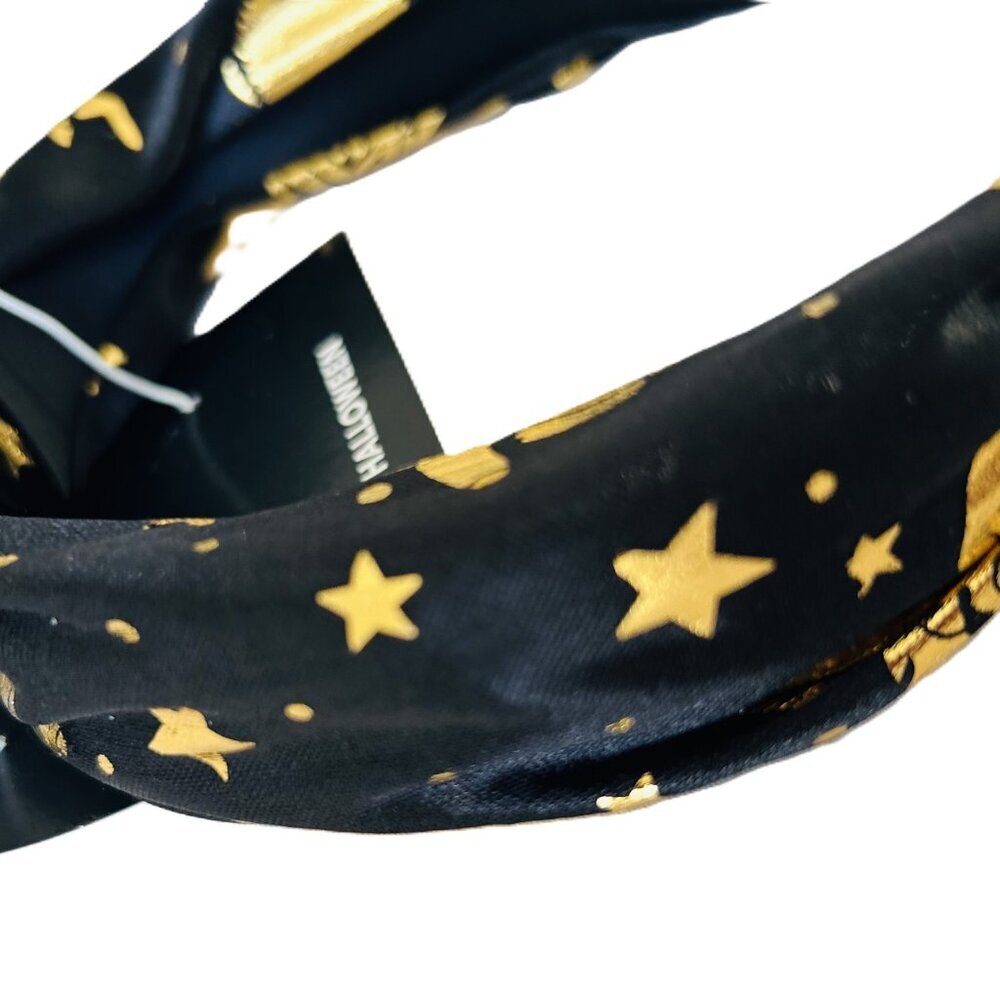 Hildie & Jo Satin Fabric Girls Halloween Golden Stars themed Fashion Headband - Picture 3 of 5